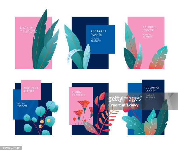 abstract plants template set - illustration stock illustrations