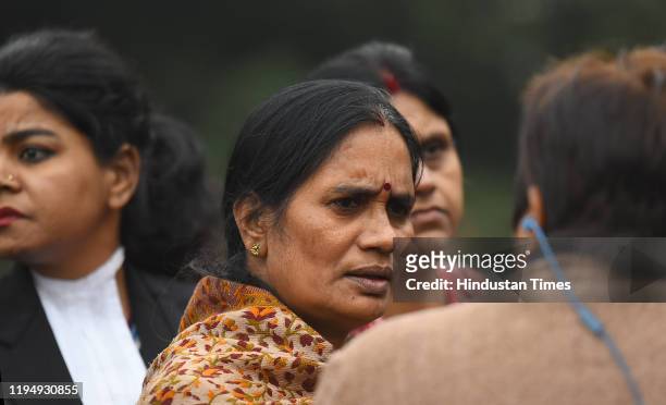 Mother of December 2012 gang rape victim Asha Devi speaks to the media after a hearing, at Supreme Court on January 20, 2020 in New Delhi, India. The...