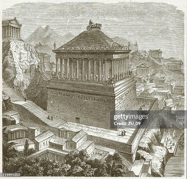 ilustraciones, imágenes clip art, dibujos animados e iconos de stock de mausoleo de halicarnassus - halicarnassus
