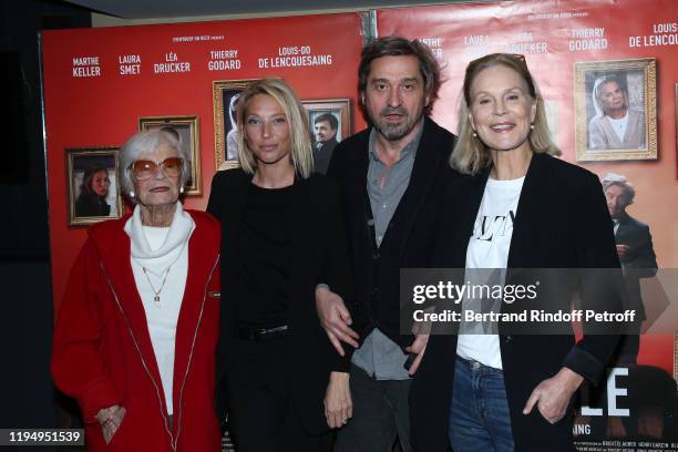 Team of the movie : Actors Brigitte Aubert, Laura Smet, director Louis-Do de Lencquesaing and actress Marthe Keller attend the "La Sainte Famille"...