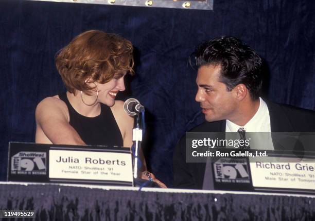 Actress Julia Roberts and actor Richard Grieco attend the 1991 NATO/ShoWest Convention on February 7, 1991 at Bally's Hotel & Casino in Las Vegas,...