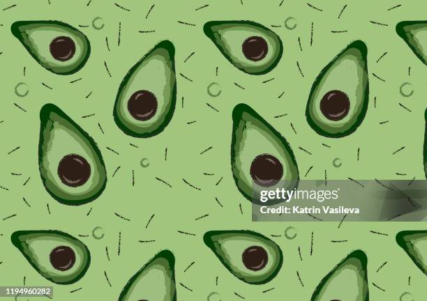 avocado pieces seamless pattern on green background - shower curtain stock illustrations