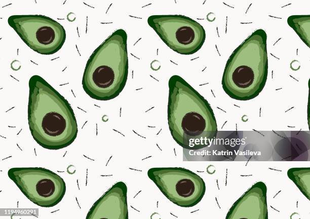 avocado pieces seamless pattern on white background - shower curtain stock illustrations