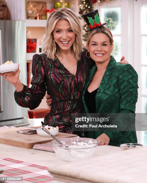 Host Debbie Matenopoulos and Chef / TV Personality Cat Cora on the set of Hallmark Channel's "Home & Family" at Universal Studios Hollywood on...