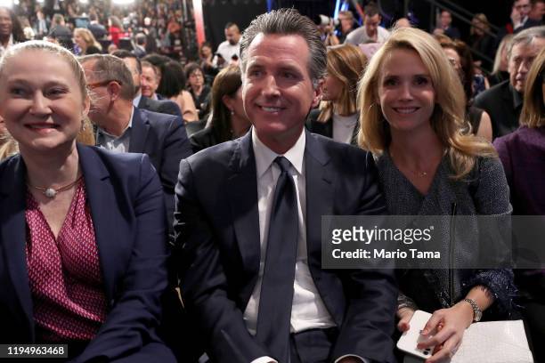 California Governor Gavin Newsom and wife Jennifer Siebel attend the Democratic presidential primary debate at Loyola Marymount University on...