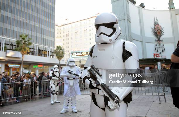 An Imperial stormtrooper poses at the IMAX opening of "Star Wars: The Rise Of Skywalker" at TCL Chinese Theatre on December 19, 2019 in Hollywood,...