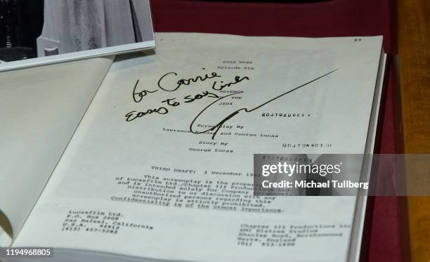 Original "Return Of The Jedi" shooting script belonging to actress Carrie Fisher with original "Revenge Of The Jedi" title at the Carrie Fisher...