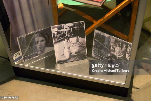 Photographs of actress Carrie Fisher at the Carrie Fisher pop-up museum "The Todd Fisher Collection" at TCL Chinese Theatre on December 19, 2019 in...