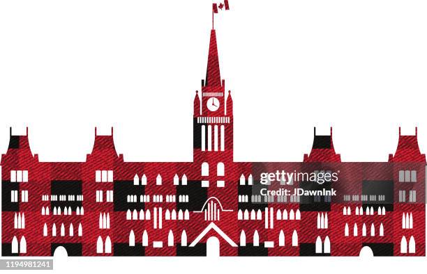 ilustrações, clipart, desenhos animados e ícones de textura do lenhador da manta no vermelho e no preto do edifício canadense do parlamento - parliament hill ottawa