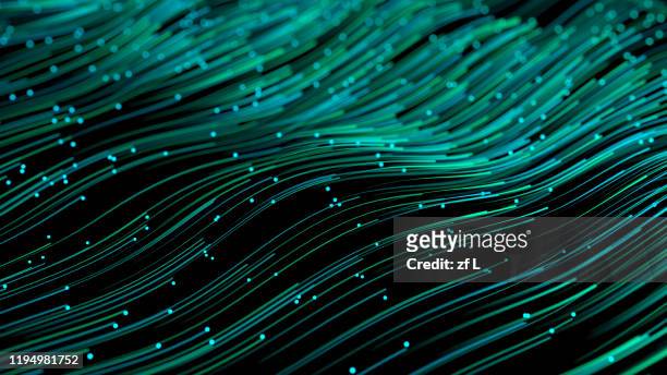 blue particle lines spreading outward - draft media availability foto e immagini stock