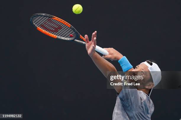 Tatsuma Ito of Japan in action during his Men's Singles first round match against Prajnesh Gunneswaran of India on day two of the 2020 Australian...