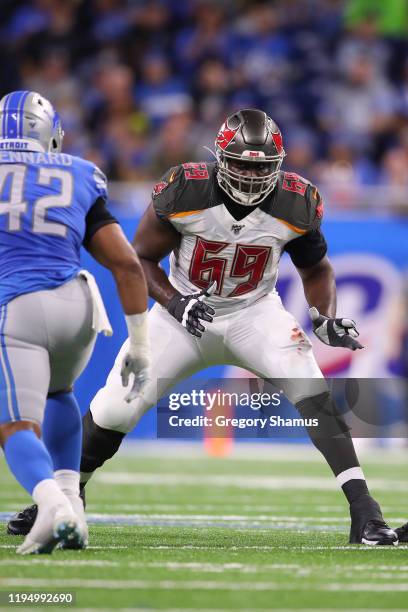 Demar Dotson of the Tampa Bay Buccaneers plays against the Detroit Lions at Ford Field on December 15, 2019 in Detroit, Michigan.