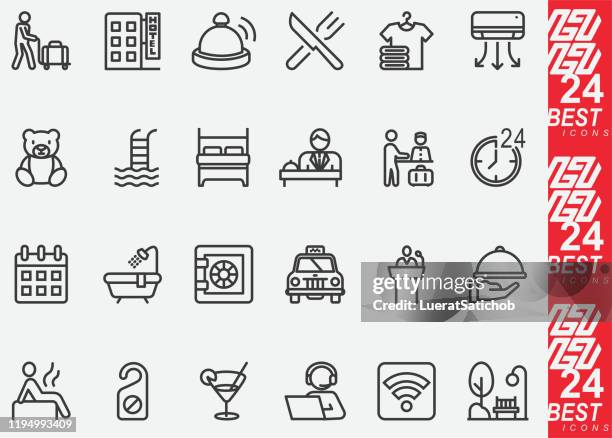 stockillustraties, clipart, cartoons en iconen met hotel diensten lijn iconen - hotelreceptie