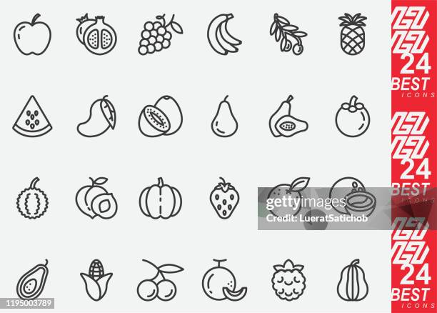 obst linie symbole - papaya stock-grafiken, -clipart, -cartoons und -symbole