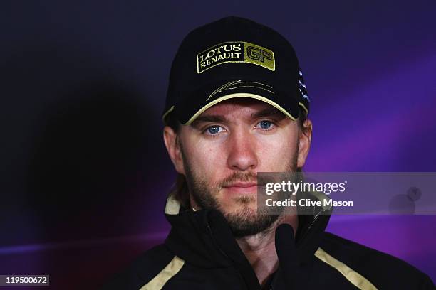 Nick Heidfeld of Germany and Renault attends the drivers press conference during previews to the German Formula One Grand Prix at the Nurburgring on...