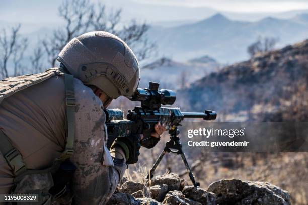 turkish army sniper during the military operation - hitman stock pictures, royalty-free photos & images