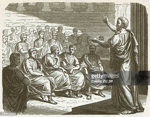 demosthenes (384 bc-322 bc), wood engraving, published in 1882 - ancient greece stock illustrations