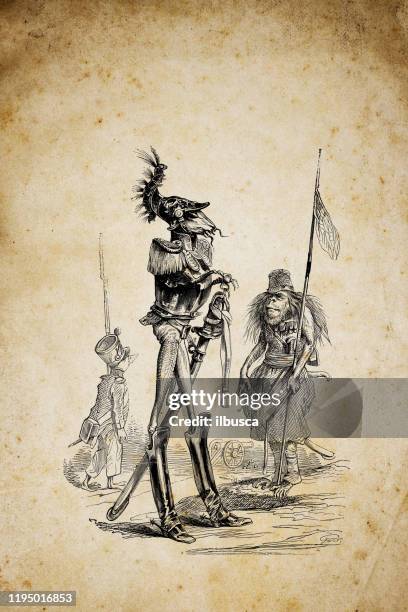 humanized animals illustrations: soldiers - grasshopper stock illustrations