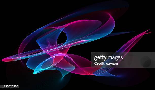 colorful magical neon abstract wave swirl circle ribbon black background energy streams - ondas electromagneticas fotografías e imágenes de stock