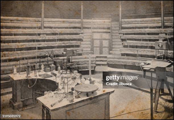 antique london's photographs: faraday's table in the royal institution - stanford california stock illustrations