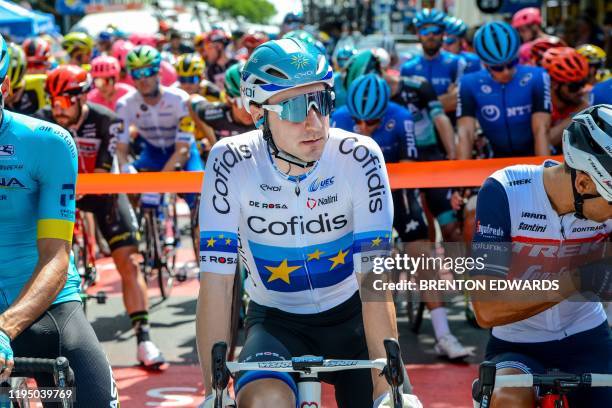 Confidis rider Elia Viviani from Italy at the starting line of stage one of the Tour Down Under UCI World Tour cycling event through the Barossa...