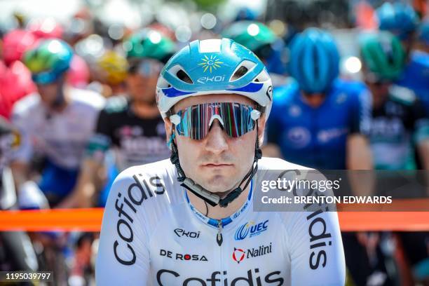 Confidis rider Elia Viviani from Italy on the start line of stage one of the Tour Down Under UCI World Tour cycling event through the Barossa Valley...
