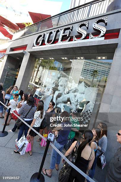 View of the line gathering outside the store where Musician/ Actor Mark Salling signs copies of "Pipe Dreams" at GUESS on July 18, 2011 in Los...