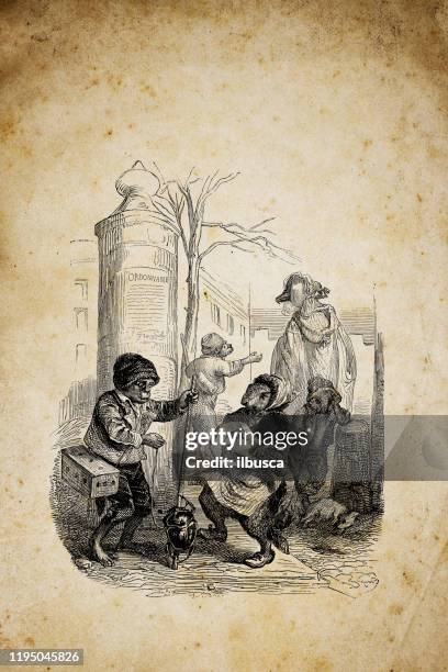 humanized animals illustrations: monkey with pet insect beetle - monkey keyboard stock illustrations