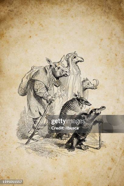 humanized animals illustrations: group - armadillo stock illustrations