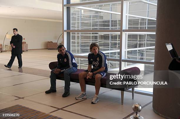 Paraguay's national football team player Edgar Barreto awaits before giving a press conference in Mendoza, Argentina on July 21, 2011. Paraguay...