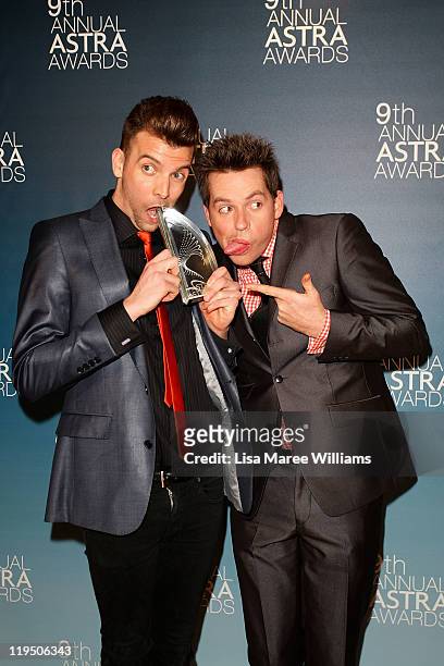 Luke and Wyatt pose with the award for Most Outstanding Light Entertainment Program at the 9th Annual Astra Awards on July 21, 2011 in Sydney,...