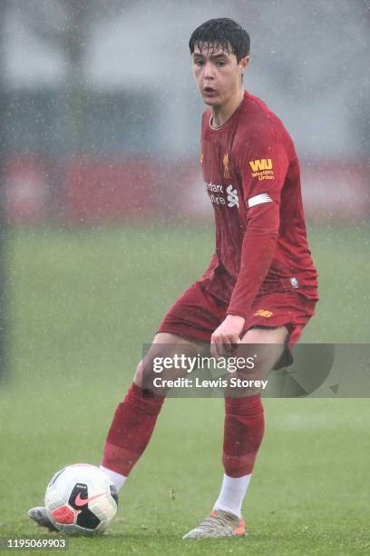 Layton Stewart of Liverpool in possession during the Premier League International Cup match between Liverpool FC U23 and Paris Saint-Germain U23 at...