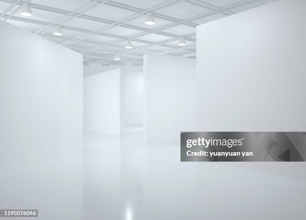 3d rendering illustration exhibition room - exhibition space stock pictures, royalty-free photos & images