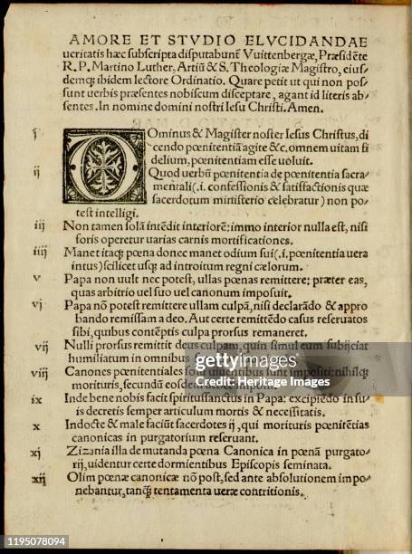 The Ninety-five Theses or Disputation on the Power of Indulgences by Martin Luther, 1517. Found in the Collection of Universitätsbibliothek Basel....