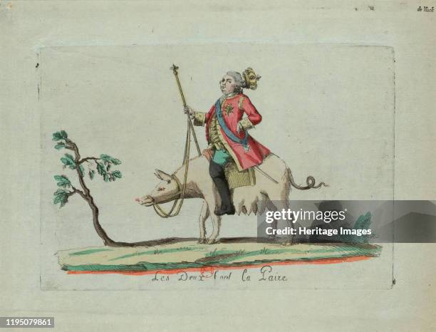 Louis Rides a Pig , 1791. Found in the Collection of Bibliothèque Nationale de France. Artist Anonymous.