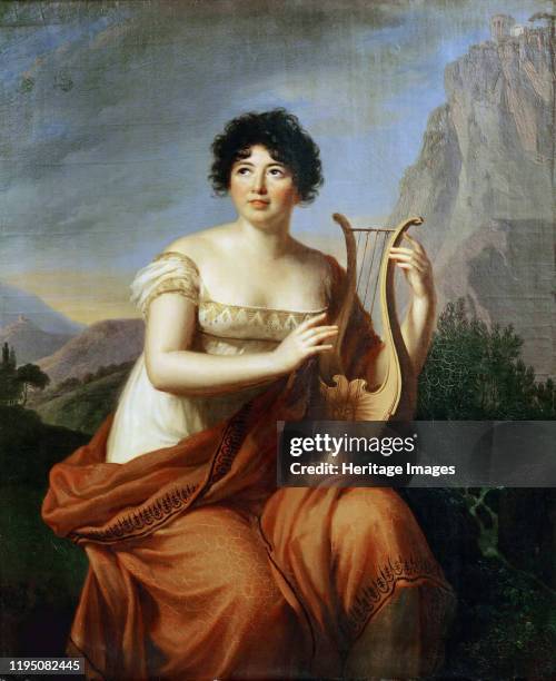 Portrait of the author Baronne Anne Louise Germaine de Staël as Corinne on Cape Misenum, 1807. Found in the Collection of Château de Coppet . Artist...