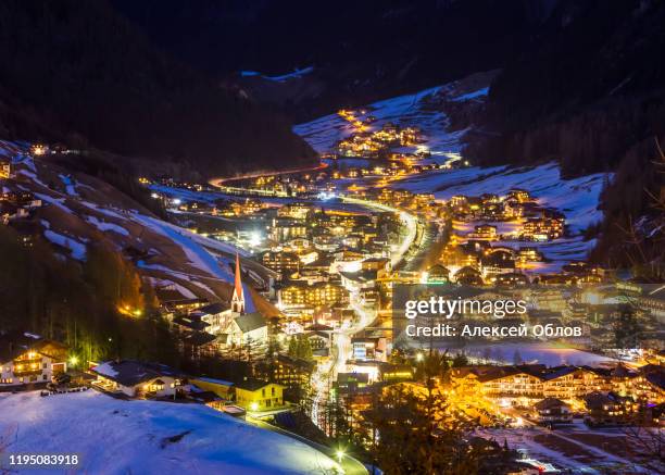 night view of solden ski resort in austria - obergurgl stock pictures, royalty-free photos & images