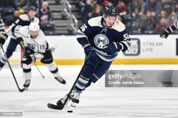 Marko Dano of the Columbus Blue Jackets skates against the Los Angeles Kings on December 19, 2019 at Nationwide Arena in Columbus, Ohio.