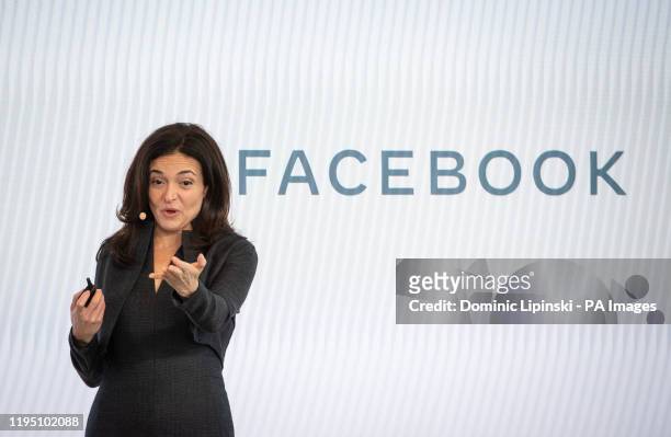 Facebook's chief operating officer Sheryl Sandberg speaks during a press conference in London to announce the social media company's plans to hire...