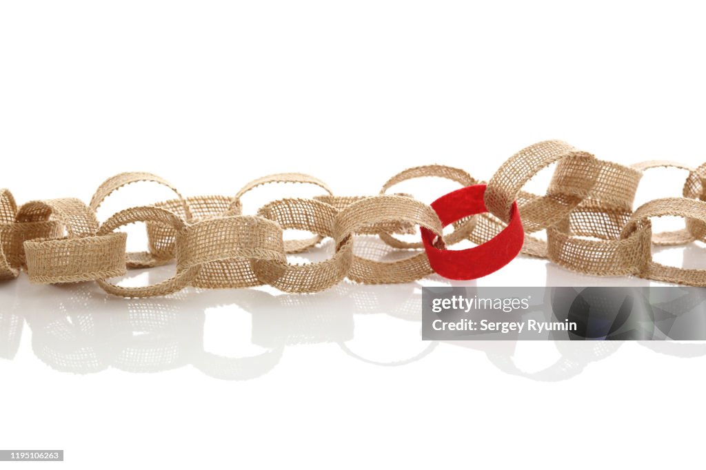 Chain Link Ribbons Chain Of Burlap Ribbon With One Red Link On A White Background High-Res ...
