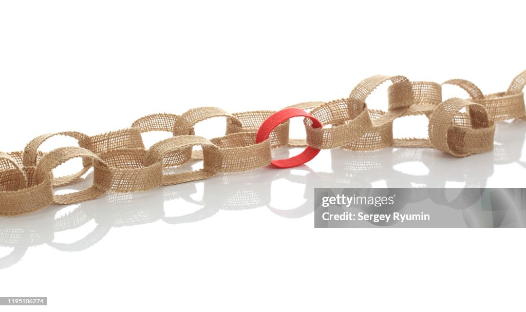 Chain Link Ribbons Chain Of Burlap Ribbon With One Red Link On A White Background High-Res ...