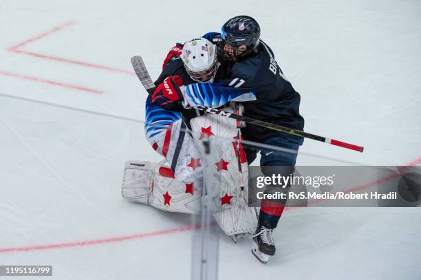 Goalkeeper Dylan Silverstein of United States celebrates the win with his teammate after Men's 6-Team Tournament Semifinals Game between United...