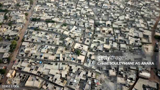 An aerial view shows a general view of Timbuktu in Mali, on January 16, 2020.