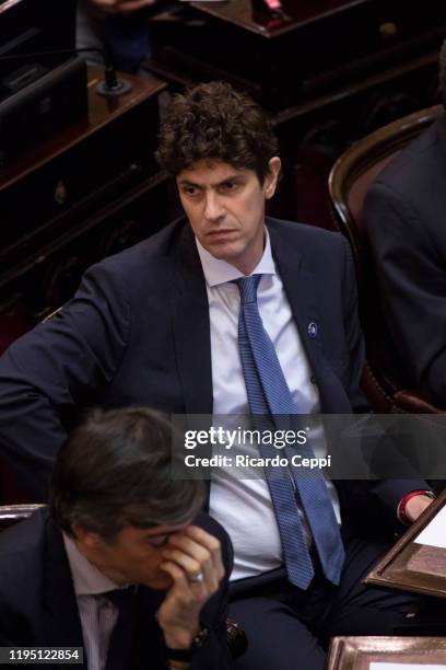 Argentine Senator Martin Lousteau attend to the Senate during the debate of the Economy Emergency Law at National Congress of Argentina on December...