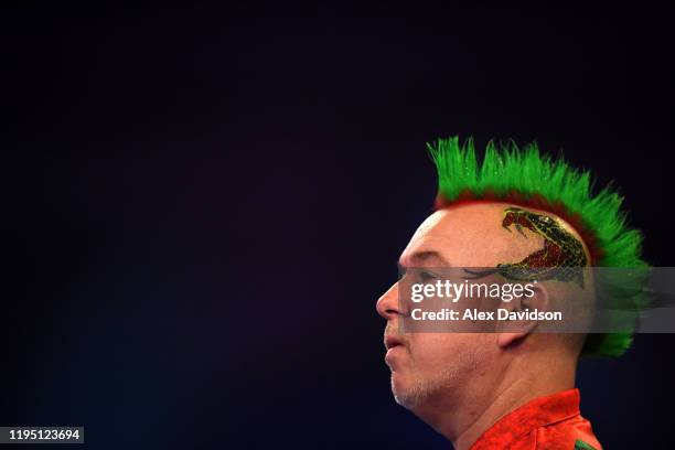 Detailed view of Peter Wright's hair during the round 2 match between Peter Wright and Noel Malicdem on Day 8 of the 2020 William Hill World Darts...