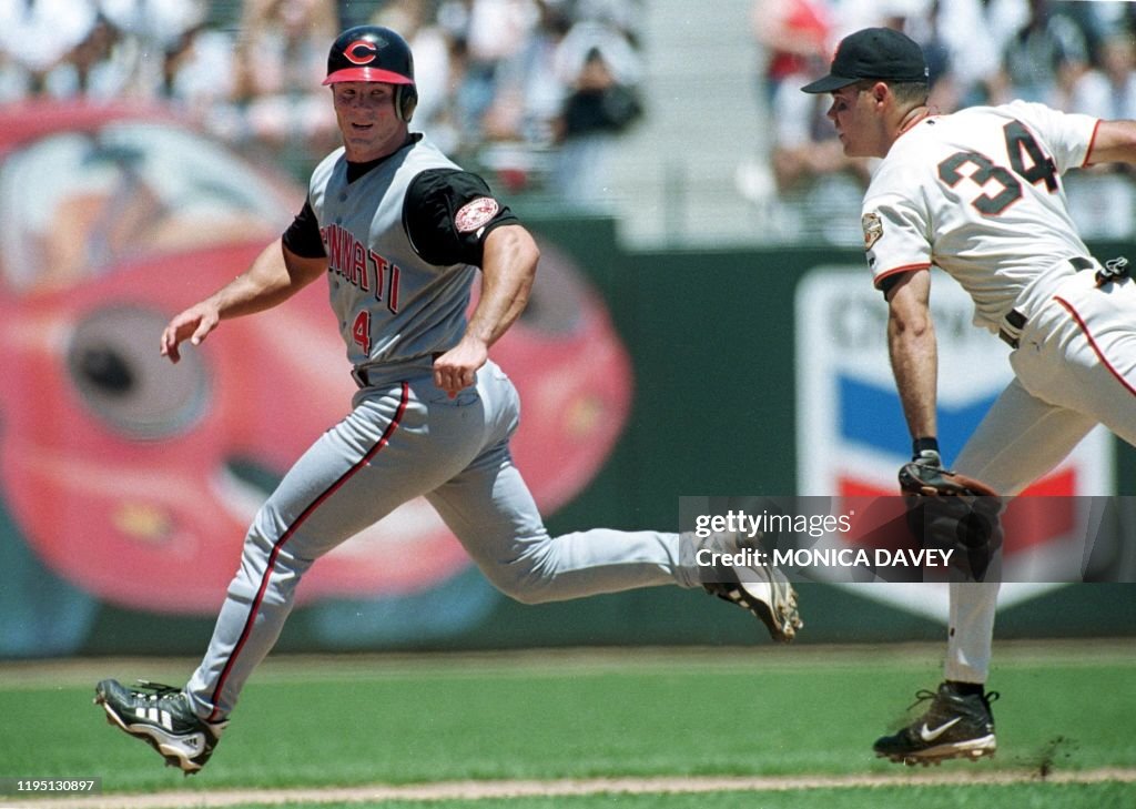 Chris Stynes Cincinnati Reds' Chris Stynes is just tagged out by San Francisco ...