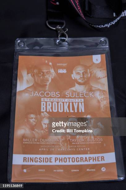 April 28: MANDATORY CREDIT Bill Tompkins/Getty Images RINGSIDE PHOTO credential for the Danny Jacobs vs Maciej Sulecki Middleweight fight in which...