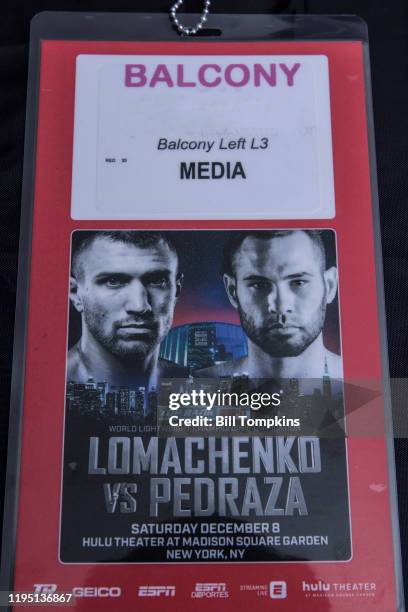 December 8: MANDATORY CREDIT Bill Tompkins/Getty Images PHOTO credential for the Vasiliy Lomachenko vs Jose Pedraza Lightweight fight in which...