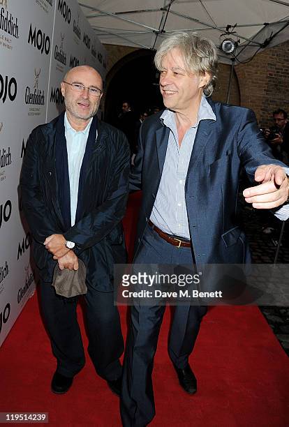 Phil Collins and Sir Bob Geldof arrive at the Glenfiddich Mojo Honours List 2011 awards ceremony at The Brewery on July 21, 2011 in London, England.