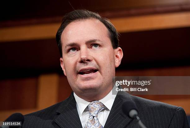 Sen. Mike Lee, R-Utah, speaks during the Senate and House Republicans' news conference to call on the Senate to pass the cut, cap and balance bill on...